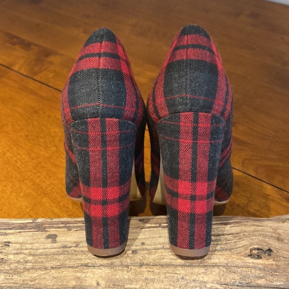 J. Crew Tartan Red and Gray Plaid Block Heel Shoes - Picture 3 of 5